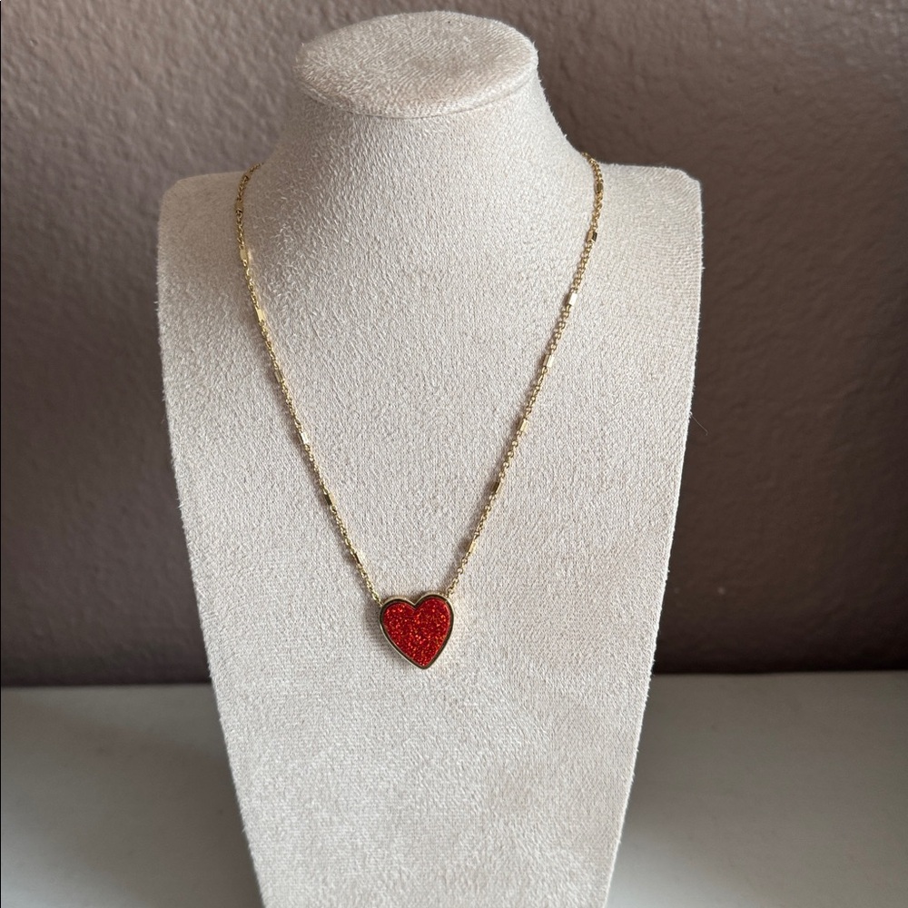 Kendra Scott Gold Chain Necklace with Red Heart Pendant